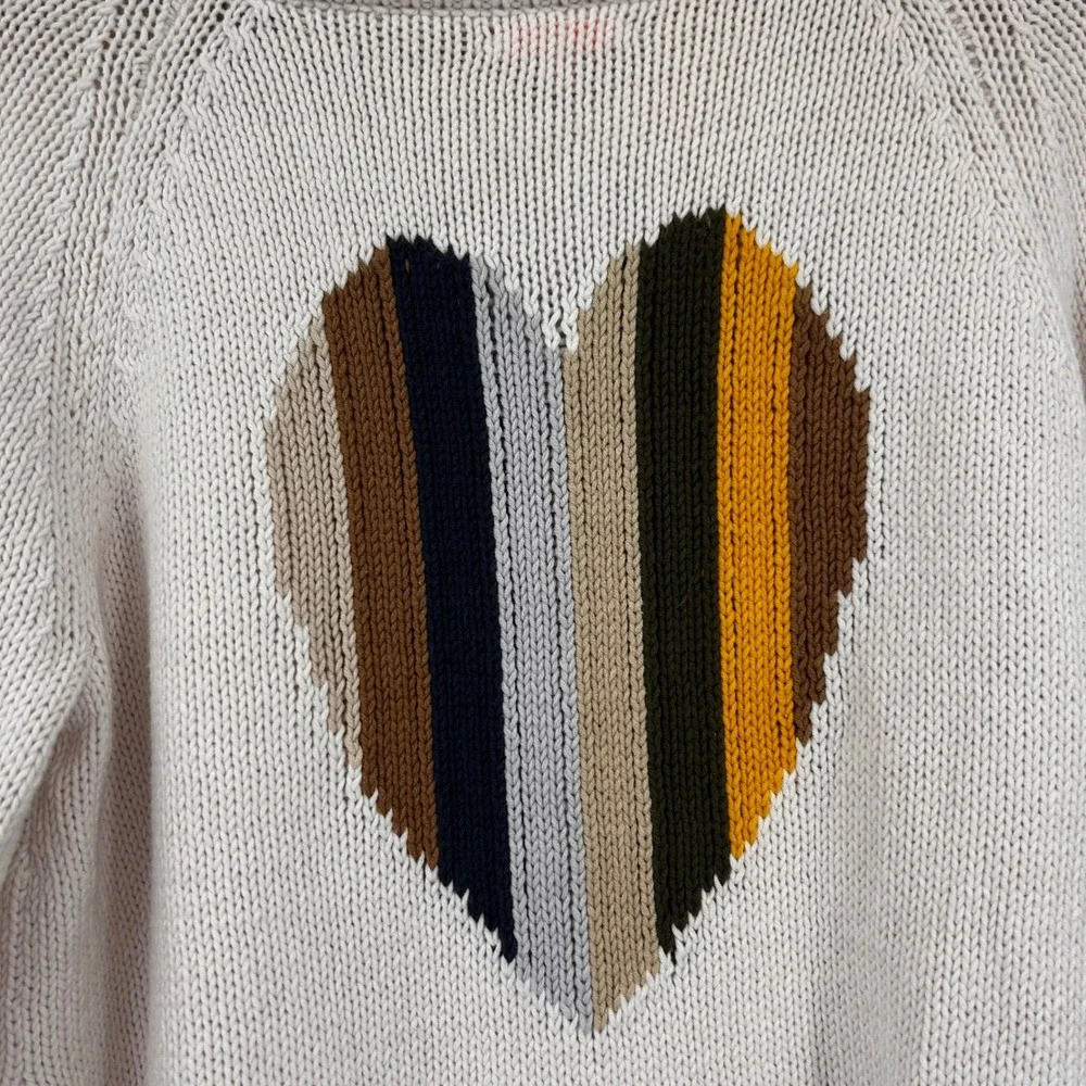 Anthropologie Lisa Todd Love Is Back Cream Heart Patch Mock‎ Neck Zip Sweater  M